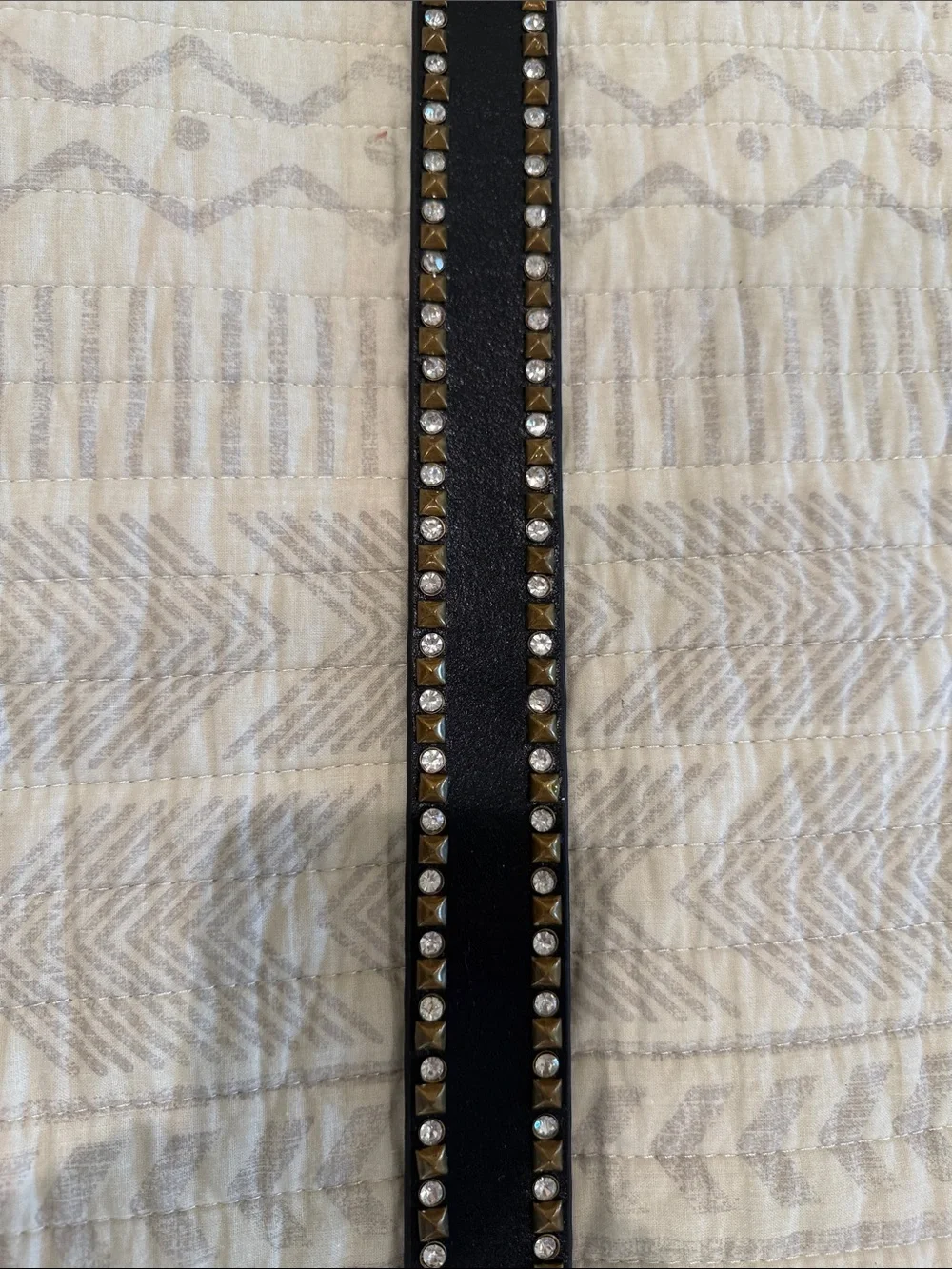 Vera Pelle Black Leather Studded Belt with Antique Brass Buckle